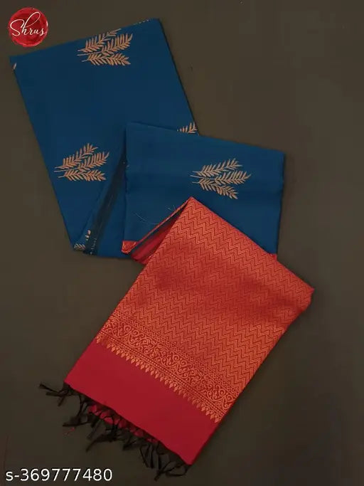 Rich vichitra silk saree with all-over jacquard work and printed running blouse, Indian fashion accessory on display