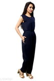 Trendy rayon sleeveless jumpsuit for women, solid net, size S-XXXL. Model wearing fashionable jumpsuit