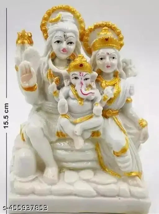 White poly resin Shiv Pariwar outdoor figure, 4cm tall and 10cm wide, from India