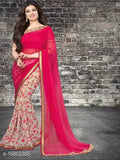Georgette fancy pink saree with blouse, chiffon fabric