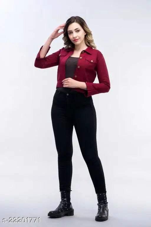 Trendy denim ethnic jackets for women by S.A.F Creation, solid color, long sleeves