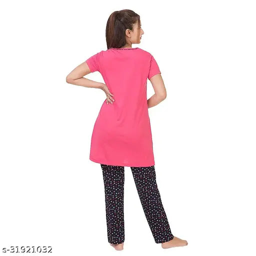 Bell paper cotton half sleeve women's night suit, printed flower design on soft cotton fabric for comfortable sleep