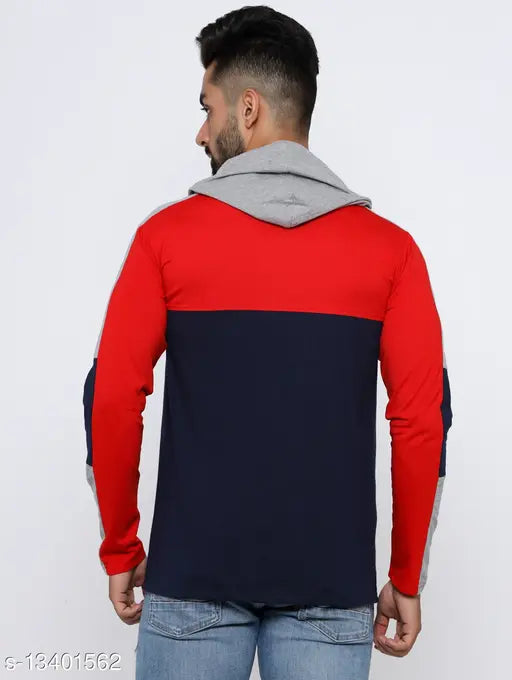 Cotton blend color-blocked hoodie for men, long sleeves, size [size]