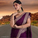 Wine Teal Vichitra Silk Saree with Embroidered Net Blouse - Traditional Indian bridal wear, ready to wear for parties and weddings