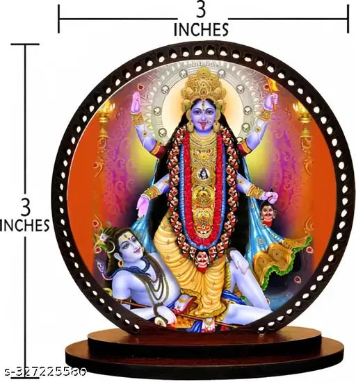 Matte finished wooden Lord Kali dashboard idol, ideal for car and home decorative showpiece. Made in India, 3"x3.2" idol with 3"x9" hanging dimensions
