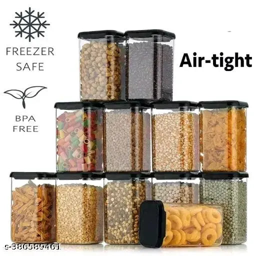 Black airtight kitchen container pack of 12, 1100ml each