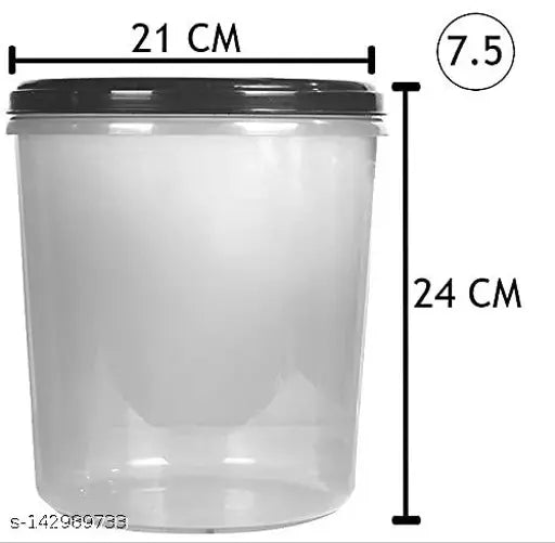 Black airtight plastic container with 1 scoop for groceries, stackable and suitable for fridge storage; 5L capacity; 75cm height