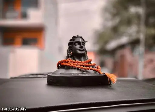 Hand-carved Indian Mahadev Adiyogi idol, intricately detailed with har har mahadev motif
