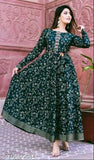 Green velvet ankle-length kurta with full flair