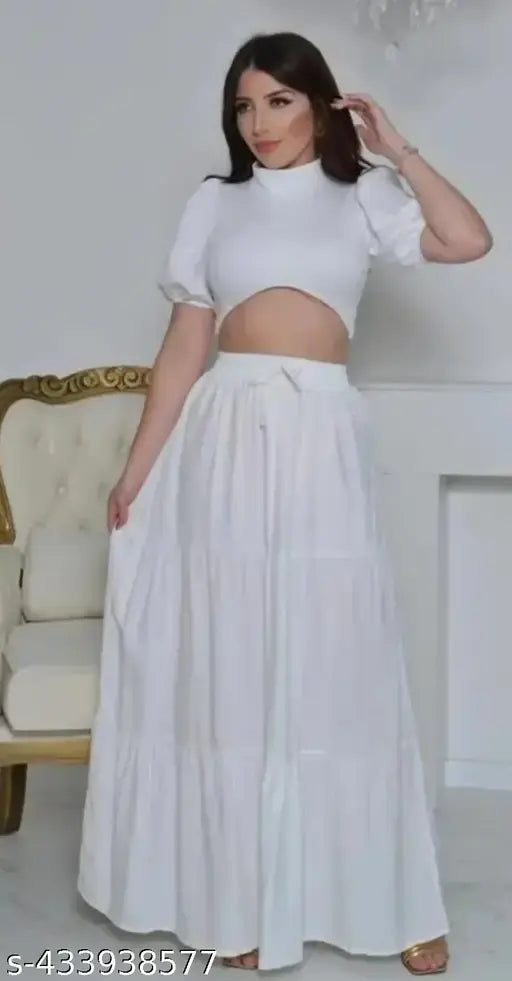 Stylish white rayon skirt for women and girls, solid pattern, self-design, fashionable and relaxing