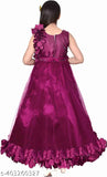Purple net ethnic girls gown, embellished sleeveless dress for birthday or party events, Indian-made trendy frock for 8-12 year olds