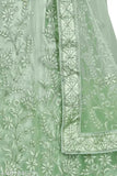 Embroidered net lehenga-choli set, Indian wedding wear with zari work and glitter, semi-stitched (Lehenga waist: 42in, Lehenga length: 42in, Duppatta length: 2.25in)