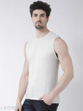 Grey cotton sleeveless men's t-shirt, premium self-design round neck, 175-180 GSM cotton