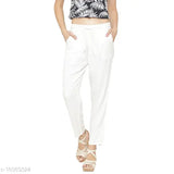 AAKRUSHI Women's Regular Fit Rayon Pant, 26"-40" waist, white pants with black stripe