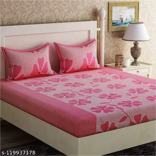 Colorful AHcreation Bedsheet pack (1), featuring double flat sheets & 2 pillow covers in Floral design. Soft polycotton material, ideal for summer