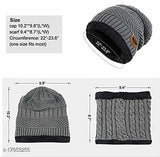 Grey woolen cap set with face cover (balaclava), includes two free size caps for men and women, made in India