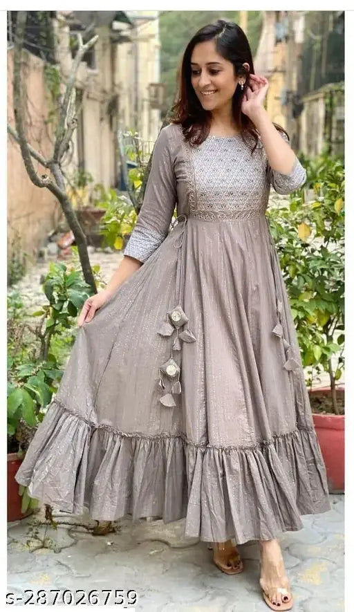 Trendy Rayon Anarkali Kurti with Embroidered Zari, three-quarter sleeves, Indian traditional attire for women