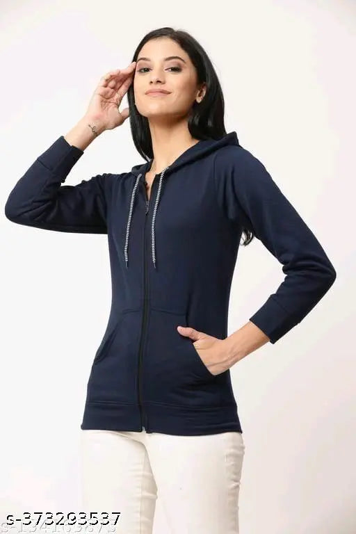 Trendy fleece sweatshirt for women, solid color, long sleeves, available in M, L, XL, XXL. On a clothing hanger against a neutral background