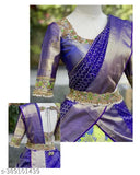Traditional silk blend lehenga-choli with dupatta, solid floral stitch in three-quarter sleeves. Unstitched ethnic wear for kids, free size (waist 44in, length 44in, dupatta 2.25in). Indian girls' Lehenga Choli