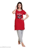 EMAX Summer Casual Printed Cotton Blend Nightwear Suit set, women's round neck half sleeve pyjamas, ideal for sleep and relaxation, India origin
