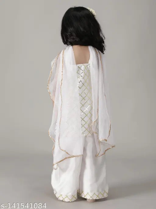 Unique designers girls salwar suit kurta sets, silk blend with checked pattern, trendy ethnic wear for parties, India's top designers, sizes 1-2, 2-3, 3-4, 4-5, 5-6, 6-7 years