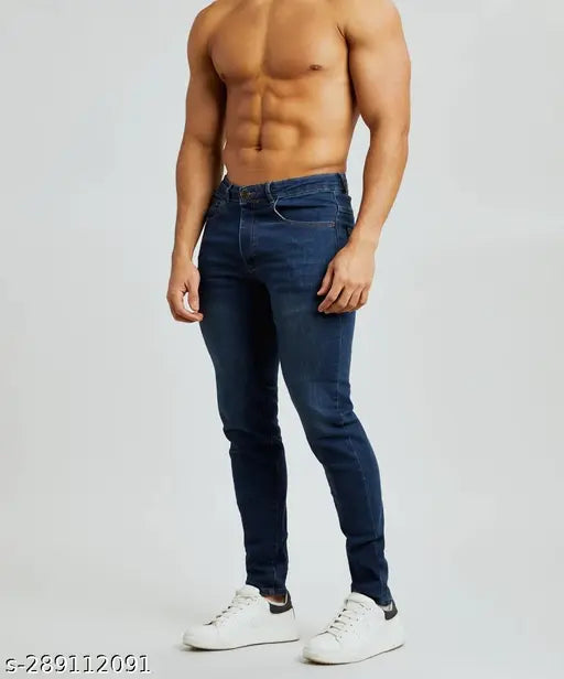 Blue polycotton slim fit jeans for men by MARKVIEW - comfortable denim wear