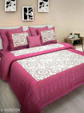 Jaipuri cotton double bed sheets pack, featuring 4 pillow covers with 160 thread count. Indian-made bed linen on queen-size bed