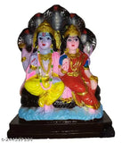 Multicolor polyresin Chaturbahu Vishnu Laxmi statue for pooja, detailed handcrafted by Indian artists