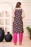 Pink and black kurta, long sleeve, fitted waist, set of two