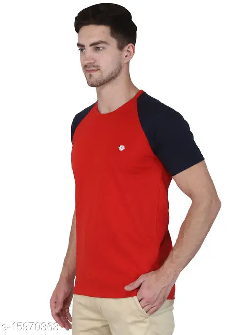 Solid cotton blend men's round neck t-shirt, solid pattern, short sleeves by GENTINO, Made in India