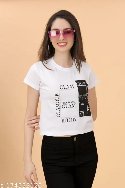 White women's stylish cotton lycra crop top (S) - printed net, Western clothing design, elegant and comfortable fit