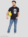 Black cotton blend Ekom Beard Man half sleeve t-shirt, printed design on chest for casual wear