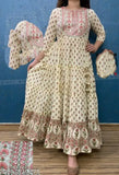 Womens Cream Printed Anarkali Gown for women and girls