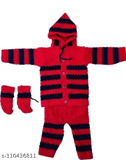 Woolen solid-color kids winter seweter set (0-6M), made in India