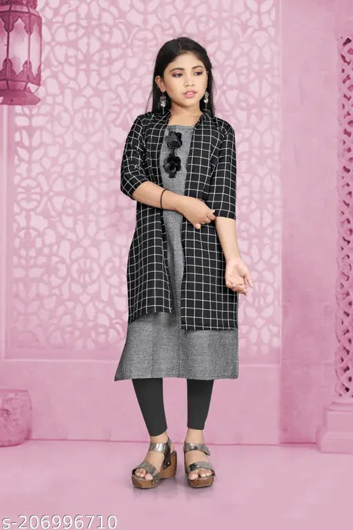 Cotton checked kurtis for kids, three-quarter sleeves and various sizes from 6-16 years
