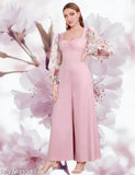 Pink Lycra jumpsuit with flower print, casual wear for women, size S-XXXL, made in India