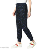 Women's print straight fit blue trousers