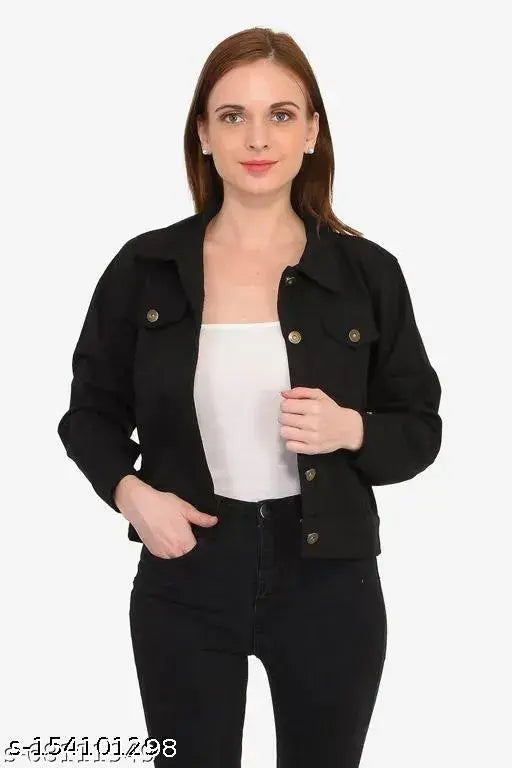 Denim refined women's jacket, solid-colored long sleeve jacket in sizes S to XL, from India