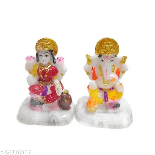 12cm x 10cm poly resin Laxmi Ganesh Saraswati idol decorative showpiece, handcrafted Indian god figurine