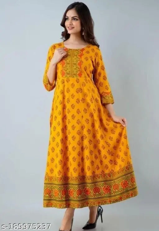 Rayon, beautiful floral print Anarkali kurtis with three-quarter sleeves, vibrant Indian fashion for plus sizes (XXXL, 4XL, 5XL, 6XL, 7XL, 8XL)
