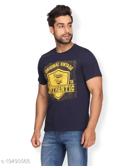 Cotton half-sleeve t-shirt, stylish print for men, pack of 1. Men's fashionable printed short-sleeved t-shirt on display