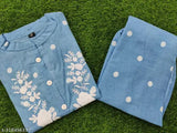 Cotton shirt and pants set, long sleeves, embroidered design - Indian fashion for parties