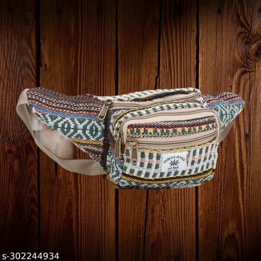 Handmade hemp festival waist pack, boho hippie style, freestyle design, multicolor pack of 1