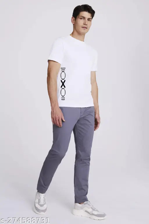 Stylish polyester men's t-shirt, quick-drying and moisture-wicking with printed pattern, round-neck and short sleeves