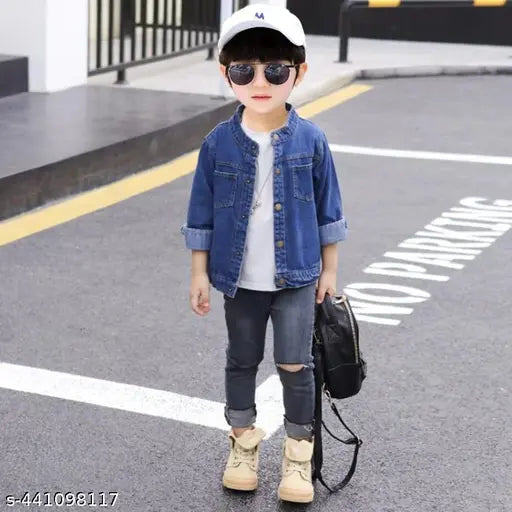 Blue denim single collar jacket