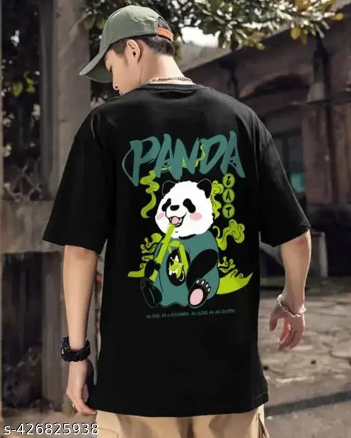 Black cotton Adel Men's front and back printed t-shirt, featuring three-quarter sleeves and round neck. Soft, breathable, and durable for all weather. Made in India