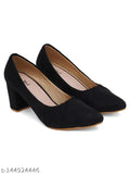 Black suede retro heel women's bellies with ankle loop, solid net design, check size chart for perfect fit