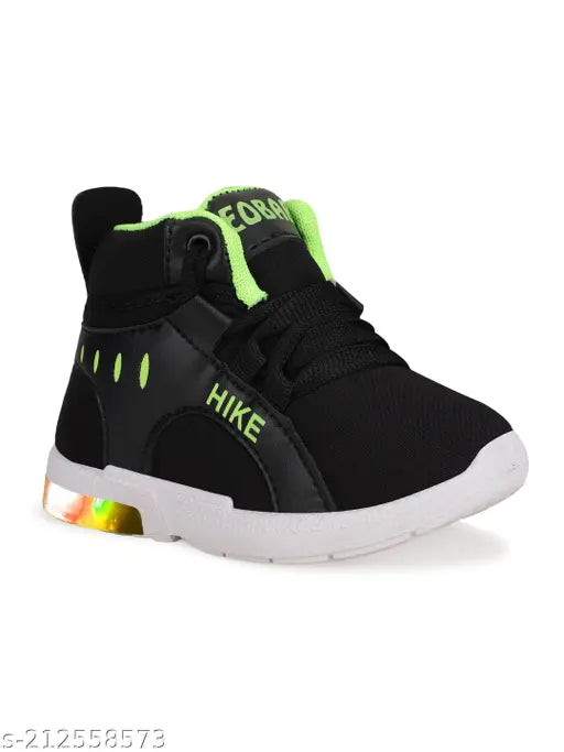 Neon green and black kids shoes with Nike logo