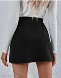 Stylish black skirt, short length with white stripe design on bottom