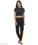 Women's black joggers, yellow trim, casual wear